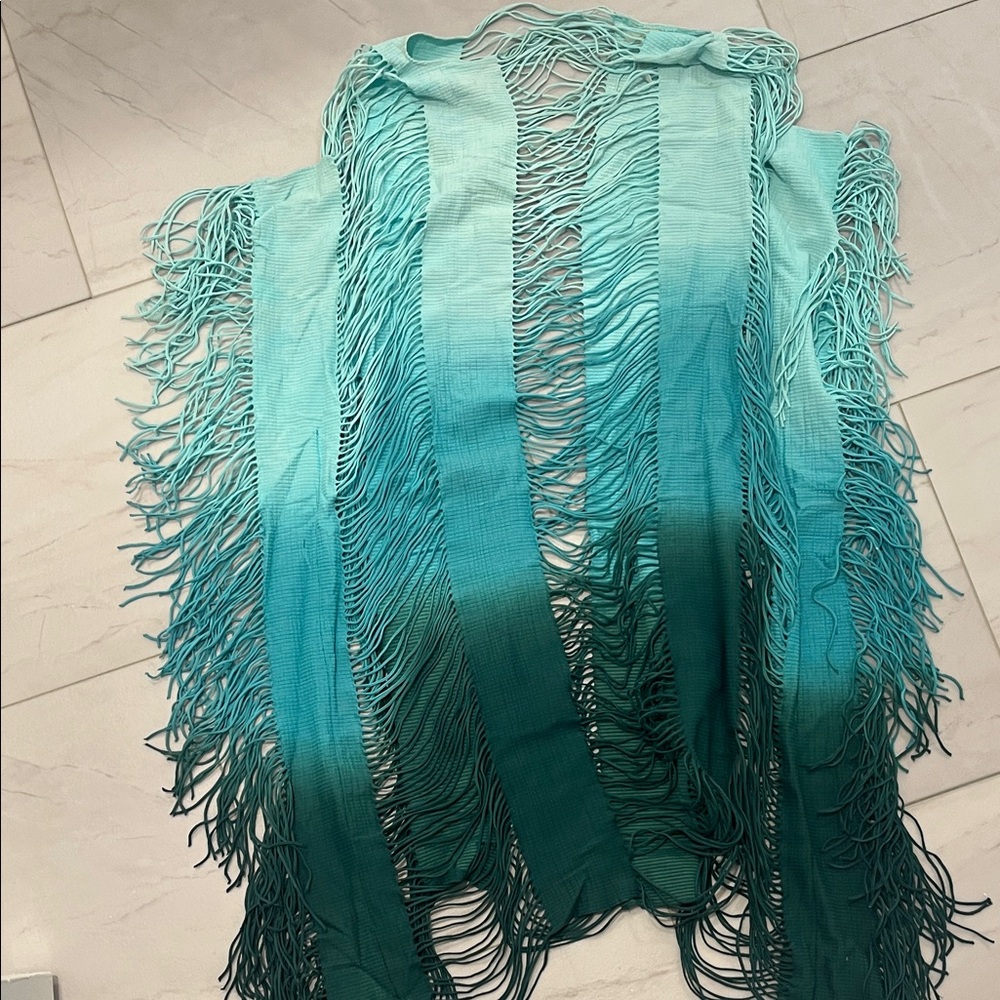 PilyQ Teal Ombre Fringe Coverup XS/S
